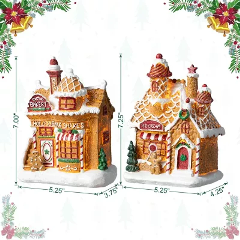 Glitzhome "7.25"" Lighted Gingerbread House" Christmas Tabletop Decor