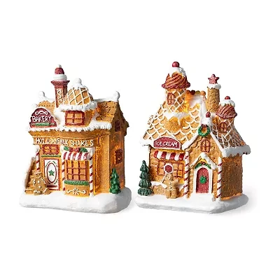 Glitzhome "7.25"" Lighted Gingerbread House" Christmas Tabletop Decor