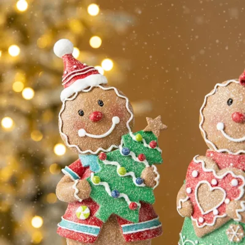 Glitzhome 9.75" Resin Gingerbread 2-pc. Christmas Tabletop Decor
