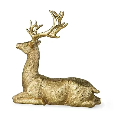 Glitzhome 11" Resin Lying Reindeer Christmas Tabletop Decor