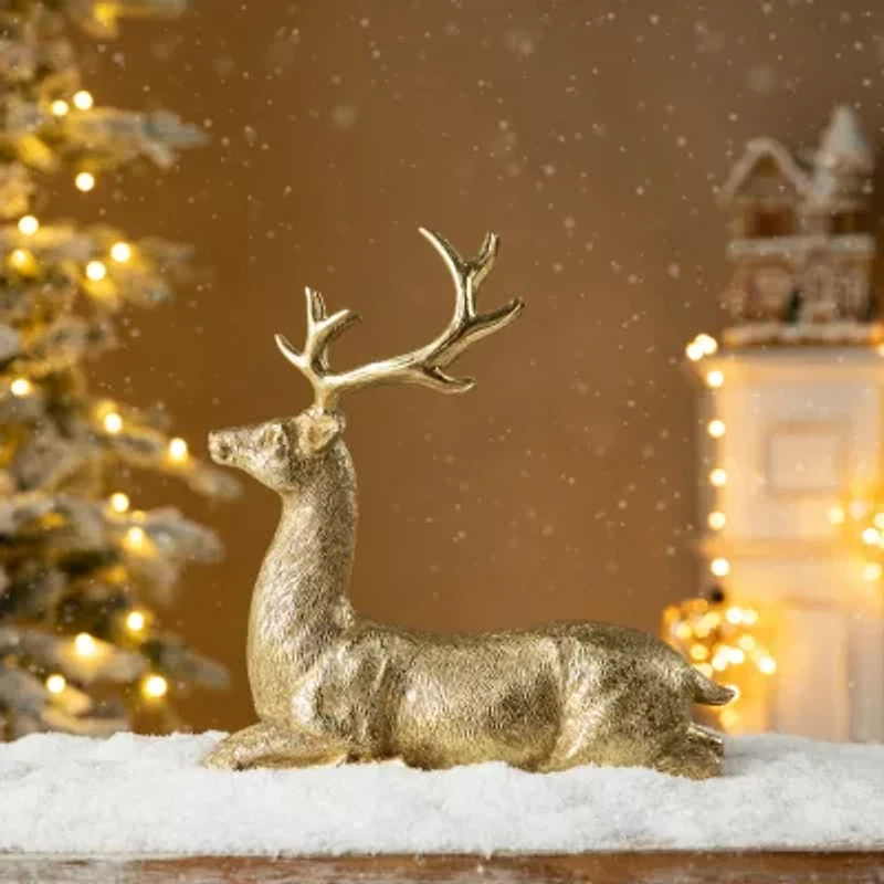 Glitzhome 11" Resin Lying Reindeer Christmas Tabletop Decor
