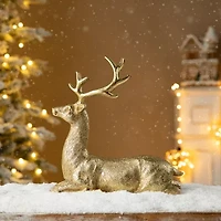 Glitzhome 11" Resin Lying Reindeer Christmas Tabletop Decor