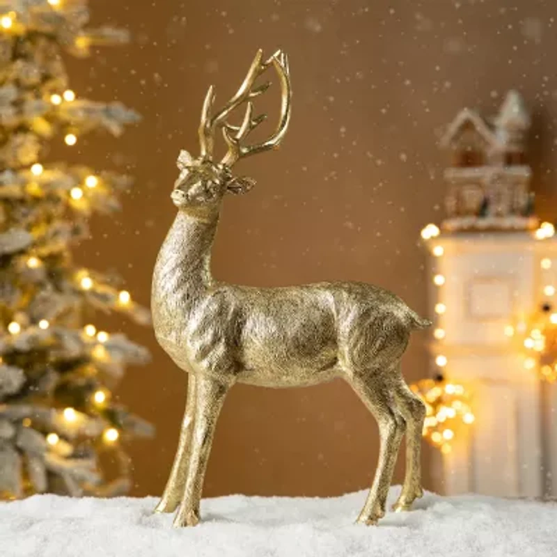 Glitzhome 16.25" Resin Standing Reindeer Christmas Tabletop Decor