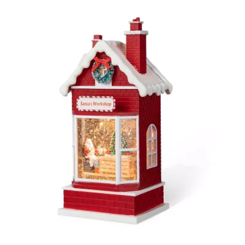 Glitzhome 10.5" Lighted Santa'S Workshop Christmas Snow Globe