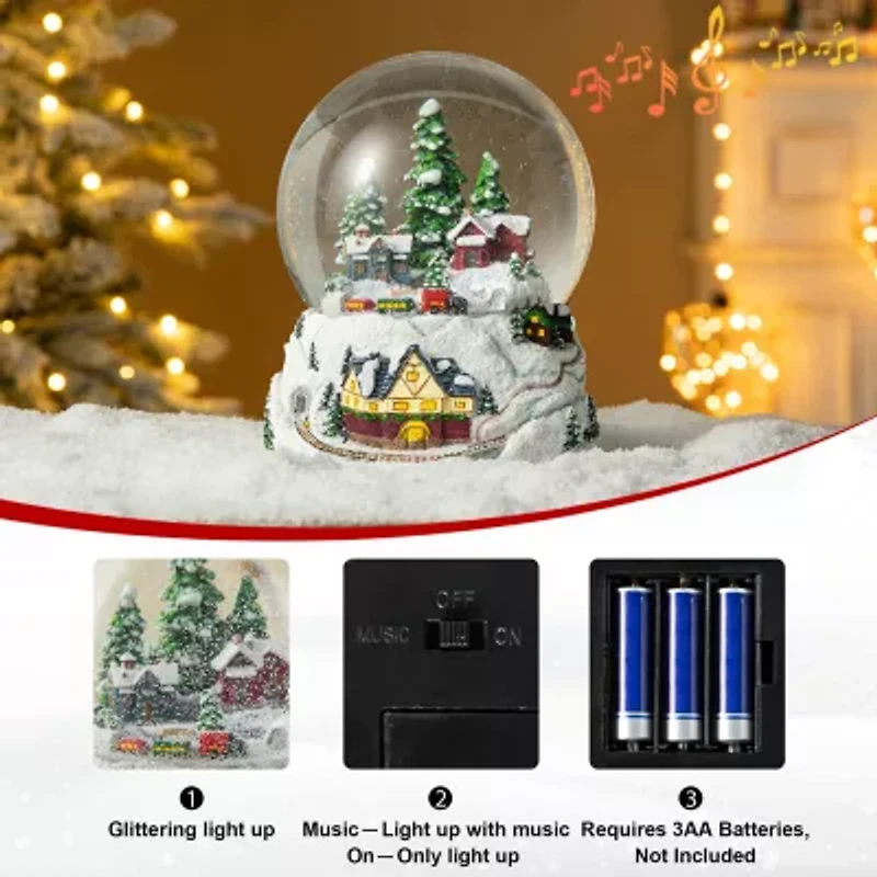 Glitzhome 8" Snowflakes Village Christmas Snow Globe