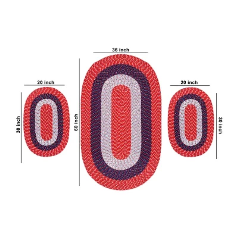 Better Trends Country Stripe Braided 3 Pc Oval Rug Set