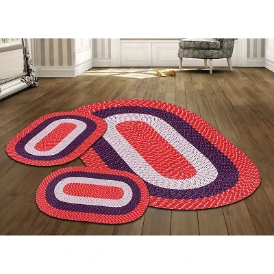 Better Trends Country Stripe Braided 3 Pc Oval Rug Set