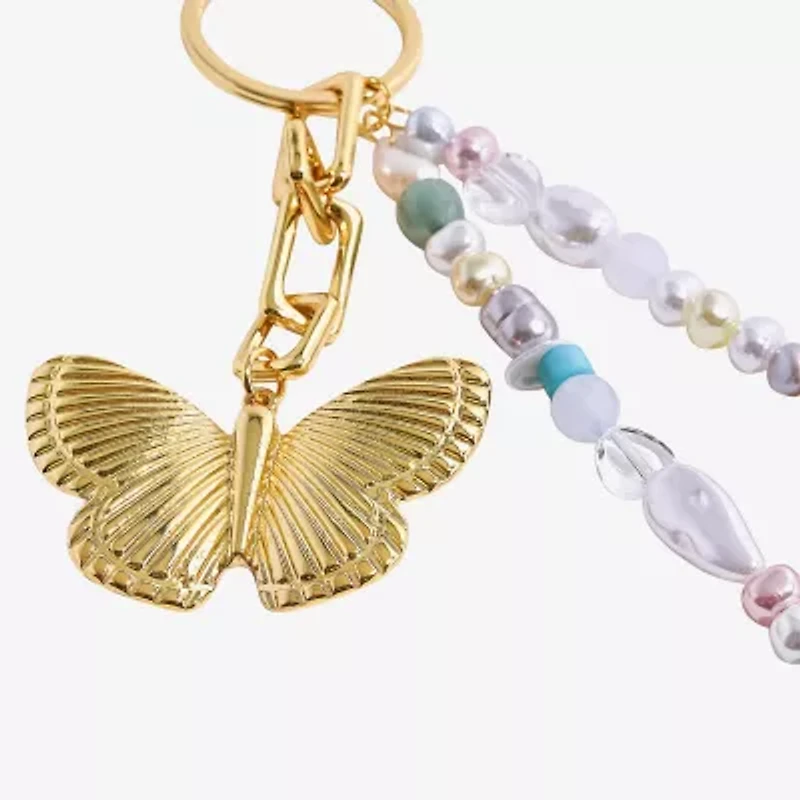 Bijoux Bar Gold Tone Butterfly Flower Bag Charm