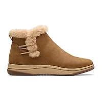 Clarks Womens Breeze Fur Flat Heel Booties