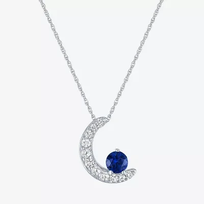 Womens Lab Created Blue Sapphire Sterling Silver Moon 16 Inch Pendant Necklace