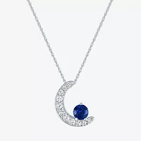 Womens Lab Created Blue Sapphire Sterling Silver Moon 16 Inch Pendant Necklace