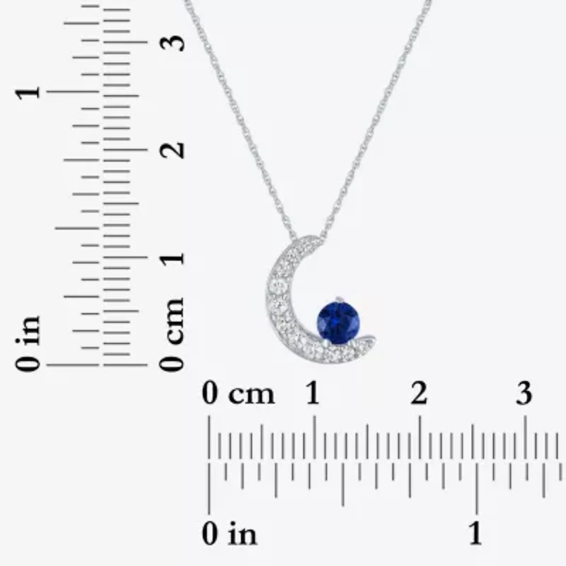Womens Lab Created Blue Sapphire Sterling Silver Moon 16 Inch Pendant Necklace