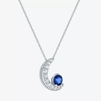 Womens Lab Created Blue Sapphire Sterling Silver Moon 16 Inch Pendant Necklace