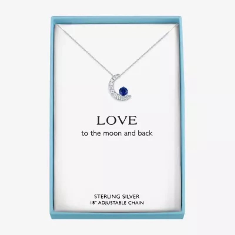 Womens Lab Created Blue Sapphire Sterling Silver Moon 16 Inch Pendant Necklace