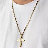 Mens Genuine White Diamond Stainless Steel Cross Rectangular Pendant
