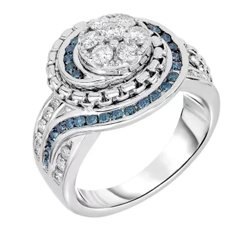 LIMITED QUANTITIES! Womens 1 CT. T.W. Blue Diamond Sterling Silver Cocktail Ring