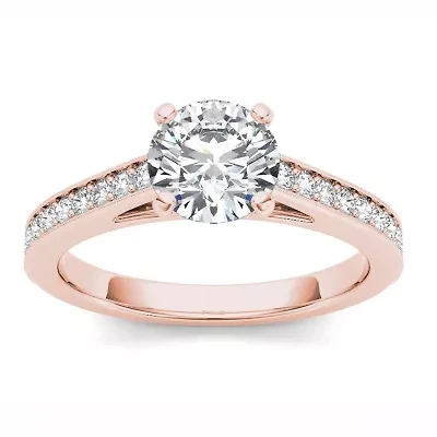 Womens CT. T.W. Natural White Diamond 14K Gold Round Side Stone Engagement Ring