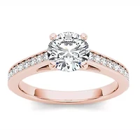 Womens CT. T.W. Natural White Diamond 14K Gold Round Side Stone Engagement Ring