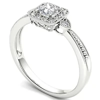 Womens 1/3 CT. T.W. Natural White Diamond 10K Gold Side Stone Halo Engagement Ring