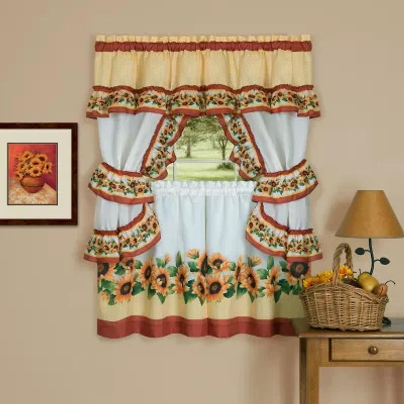 Black Eyed Susan 3-pc. Rod Pocket Kitchen Curtains & Drapes Window Set