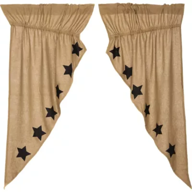 Vhc Brands Natural ﻿Burlap Stencil Stars Light-Filtering Single Curtain Panel
