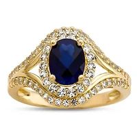 Womens Lab Created Blue Sapphire 14K Gold Over Silver Cocktail Ring
