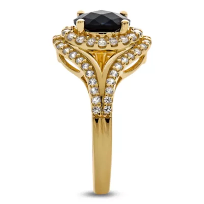 Womens Lab Created Blue Sapphire 14K Gold Over Silver Cocktail Ring