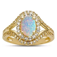 Womens Lab Created White Opal 14K Gold Over Silver Cocktail Ring