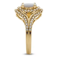 Womens Lab Created White Opal 14K Gold Over Silver Cocktail Ring