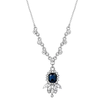 1928 Silver Tone Womens Blue Crystal Alloy 16 Inch Pendant Necklace