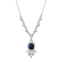 1928 Silver Tone Womens Blue Crystal Alloy 16 Inch Pendant Necklace