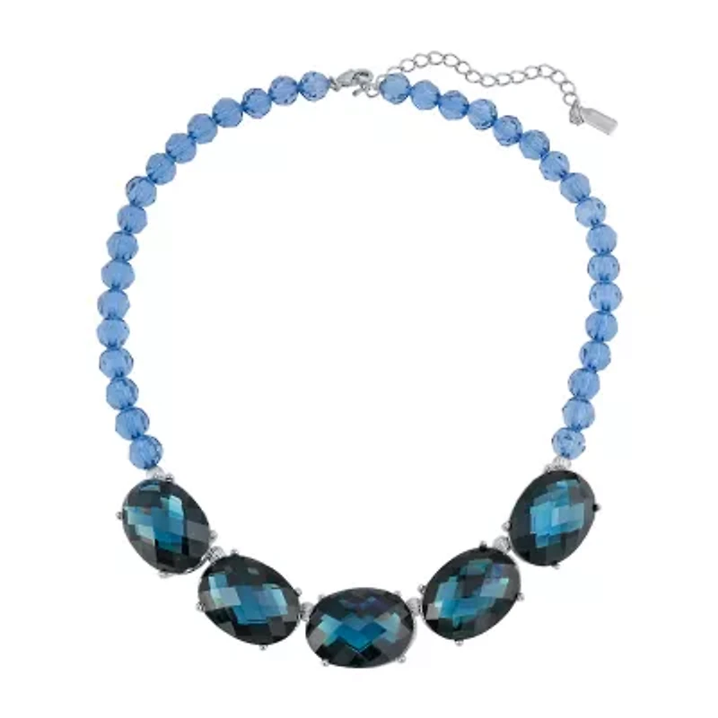 1928 Silver Tone Womens Blue 16 Inch Collar Necklace
