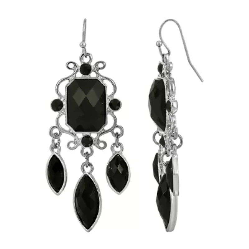 1928 Silver Tone Womens Black Chandelier Earrings