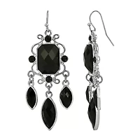 1928 Silver Tone Womens Black Chandelier Earrings