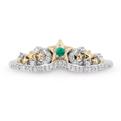 Enchanted Disney Fine Jewelry Lab Created Emerald and 1/10 CT. T.W. Diamond Tinker Bell Ring in 14K Gold Over Silver and Sterling Silver