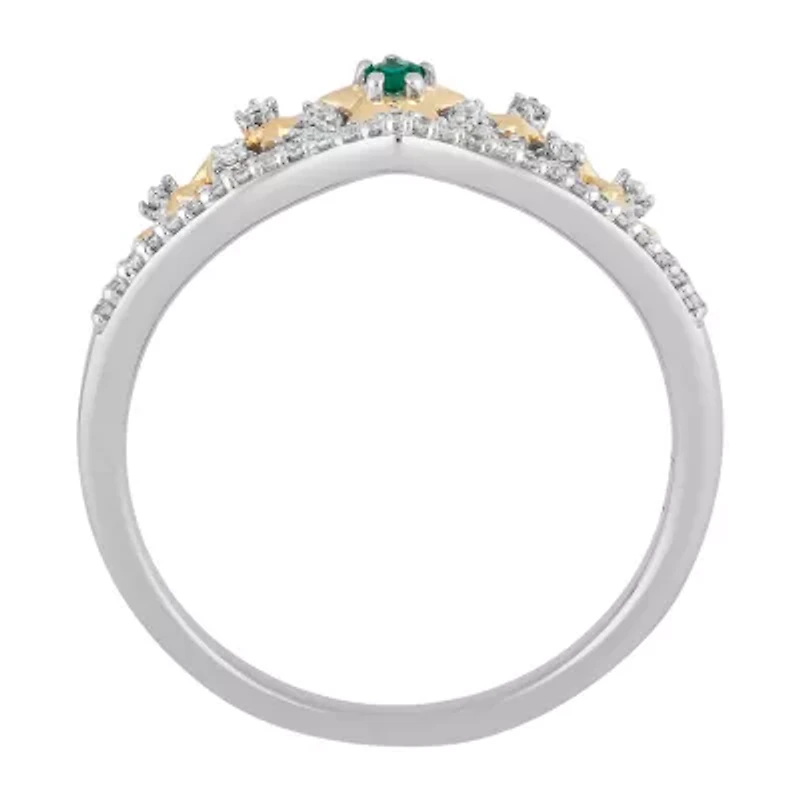 Enchanted Disney Fine Jewelry Lab Created Emerald and 1/10 CT. T.W. Diamond Tinker Bell Ring in 14K Gold Over Silver and Sterling Silver