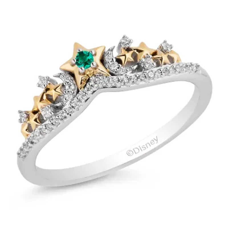 Enchanted Disney Fine Jewelry Lab Created Emerald and 1/10 CT. T.W. Diamond Tinker Bell Ring in 14K Gold Over Silver and Sterling Silver