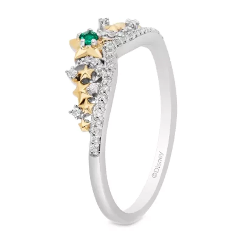 Enchanted Disney Fine Jewelry Lab Created Emerald and 1/10 CT. T.W. Diamond Tinker Bell Ring in 14K Gold Over Silver and Sterling Silver