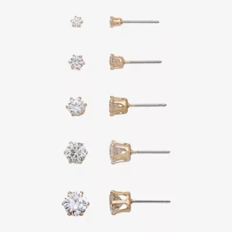 Mixit Womens Cubic Zirconia Hypoallergenic 5 Pair Earring Set