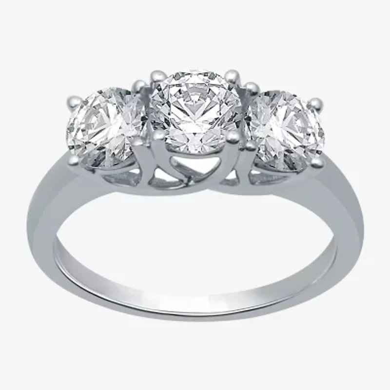 Love Lives Forever Womens 2 CT. T.W. Natural White Diamond 10K Gold Round 3-Stone Engagement Ring