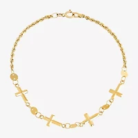 Womens 14K Gold Hollow Cross 7 Inch Link Bracelet