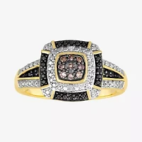 1/10 CT.T.W. Natural White, Champagne and Color-Enhanced Black Diamond Ring