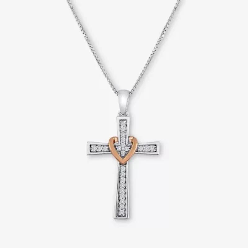 1/10 CT.T.W. Natural White Diamond Sterling Silver Cross Pendant Necklace