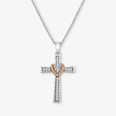 1/10 CT.T.W. Natural White Diamond Sterling Silver Cross Pendant Necklace