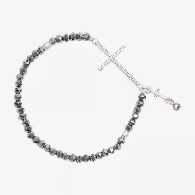Bijoux Bar Delicates Silver Tone Womens Glass Cross Stretch Bracelet