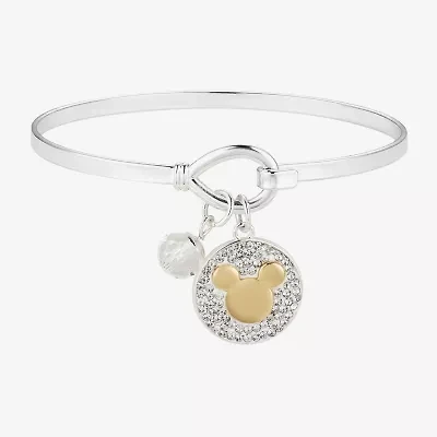 Disney Classics Womens Crystal Cable Stainless Steel Mickey Mouse Bangle Bracelet