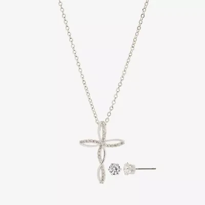 Sparkle Allure Womens 1 1/4 CT. T.W. Crystal Pure Silver Over Brass Cross 2-pc. Jewelry Set