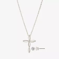 Sparkle Allure Womens 1 1/4 CT. T.W. Crystal Pure Silver Over Brass Cross 2-pc. Jewelry Set