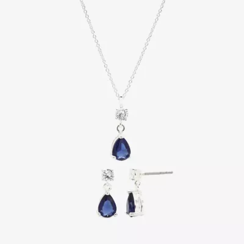 Sparkle Allure 2-pc. Pure Silver Over Brass Montana Pear Two Stone Cubic Zirconia Drop Jewelry Set