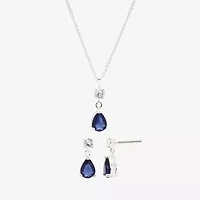 Sparkle Allure 2-pc. Pure Silver Over Brass Montana Pear Two Stone Cubic Zirconia Drop Jewelry Set
